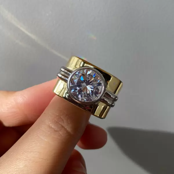 15mm Width 5ct Round Cut White Sapphire Bold Cocktail Ring