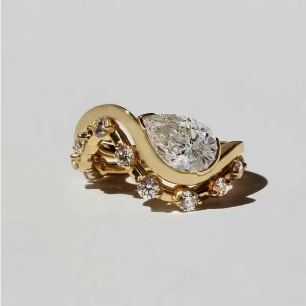 5.7ct Pear Cut White Sapphire Bypass Wedding Ring Set