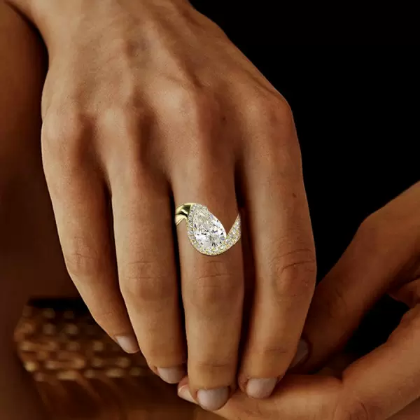 4.2ct Pear Cut Asymmetric Cloud Bypass Paved Engagement Ring