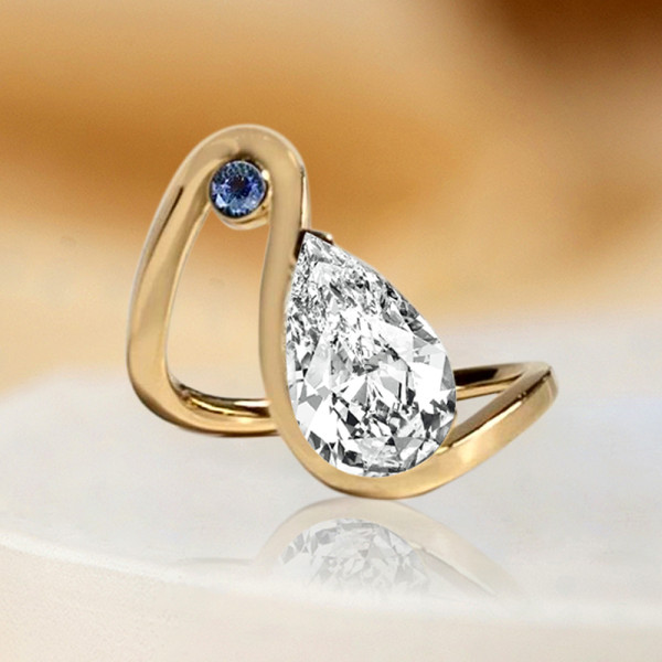 4.2ct Pear Cut Asymmetric Modern Engagement Ring