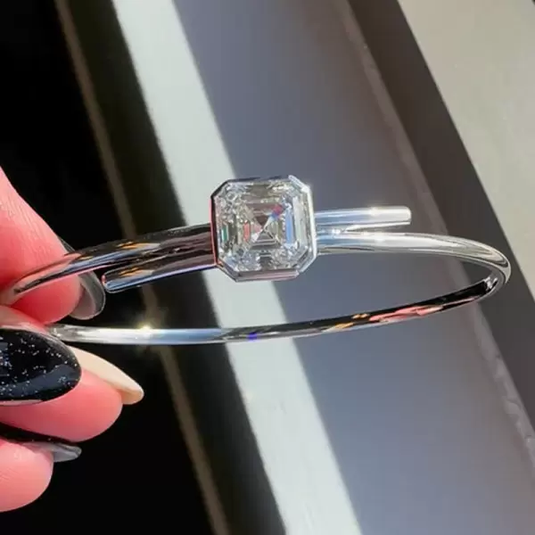 5ct Asscher Cut White Sapphire Simple Bypass Bangle