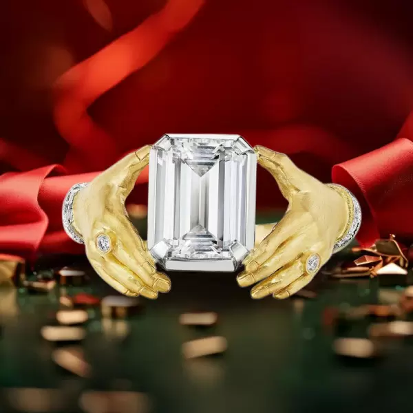 6ct Emerald Cut Love Hands Promise Ring