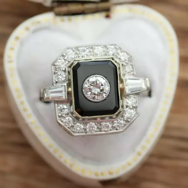 Round Cut White Sapphire Art-deco Enamel Cocktail Ring
