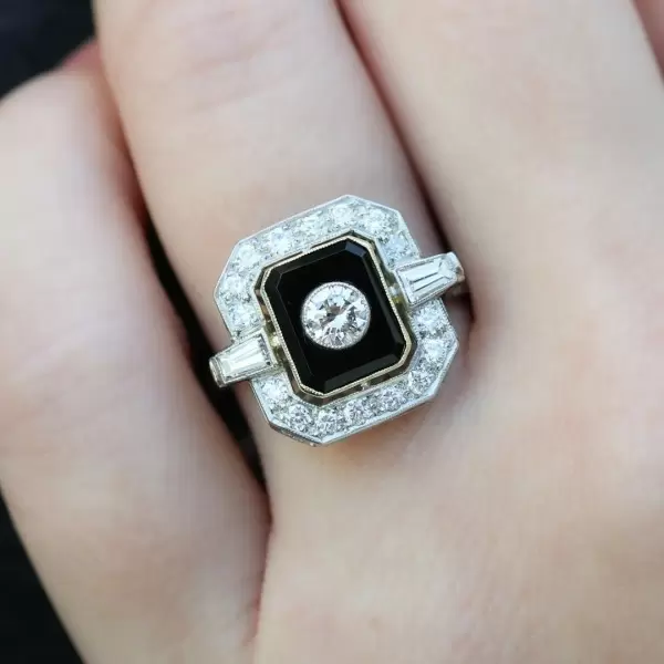 Round Cut White Sapphire Art-deco Enamel Cocktail Ring