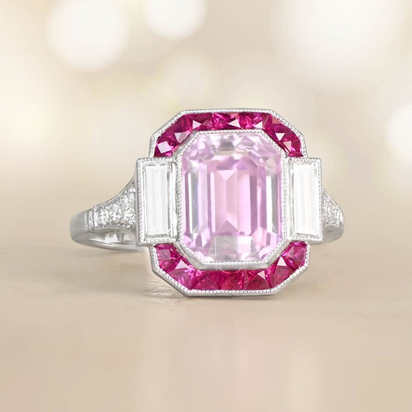 6ct Emerald Cut Pink Sapphire Vintage Engagement Ring