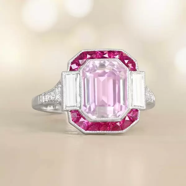 6ct Emerald Cut Pink Sapphire Vintage Engagement Ring