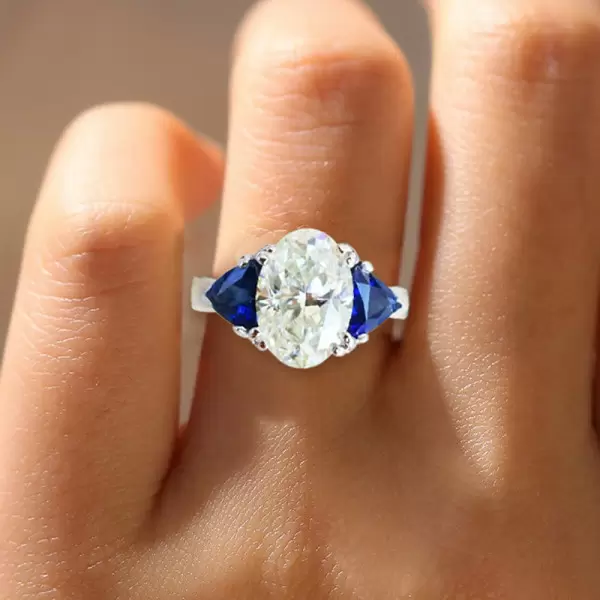 5ct Oval Cut Three Stone Art Deco Engagement Ring