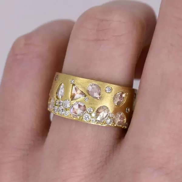 Flush Set White Sapphire Matte Starry Band Ring