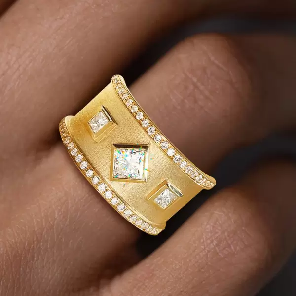 Bezel Set Princess Cut Modern Matte Wedding Band