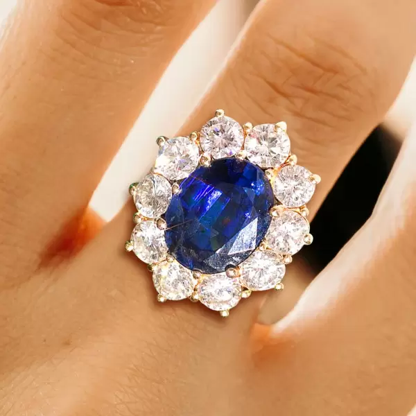 5ct Oval Cut Tanzanite Blue Sapphire Daisy Engagement Ring