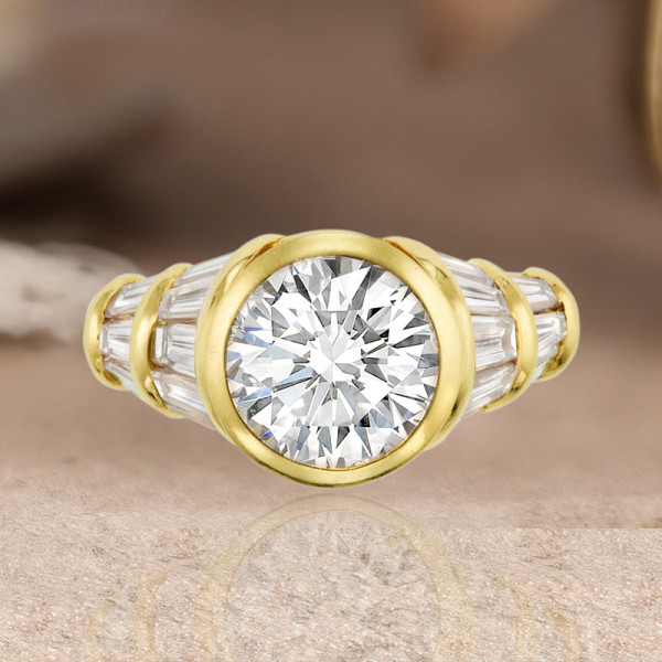 3.8ct Bezel Set Round Cut Art-deco Engagement Ring