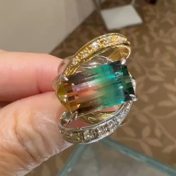 8.4ct Watermelon Tourmaline Intertwined Cocktail Ring