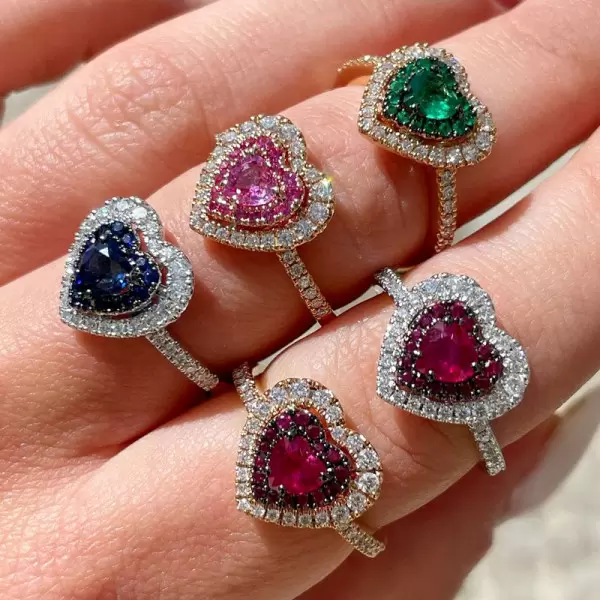 2ct Heart Cut Multicolor Double Halo Promise Ring