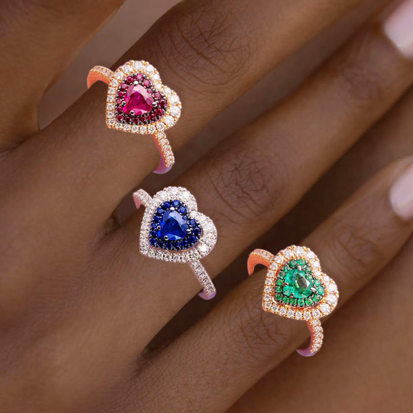 2ct Heart Cut Multicolor Double Halo Promise Ring