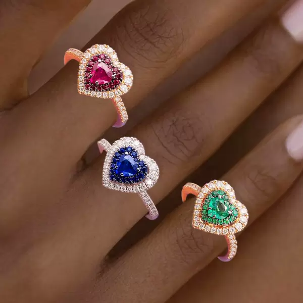 2ct Heart Cut Multicolor Double Halo Promise Ring