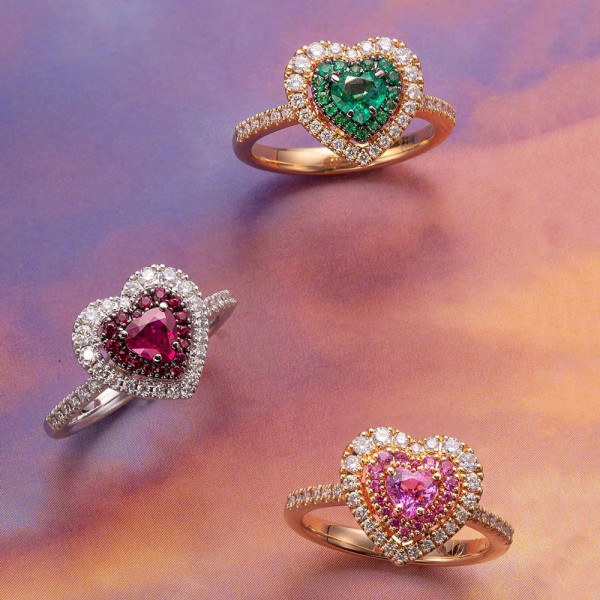 2ct Heart Cut Multicolor Double Halo Promise Ring