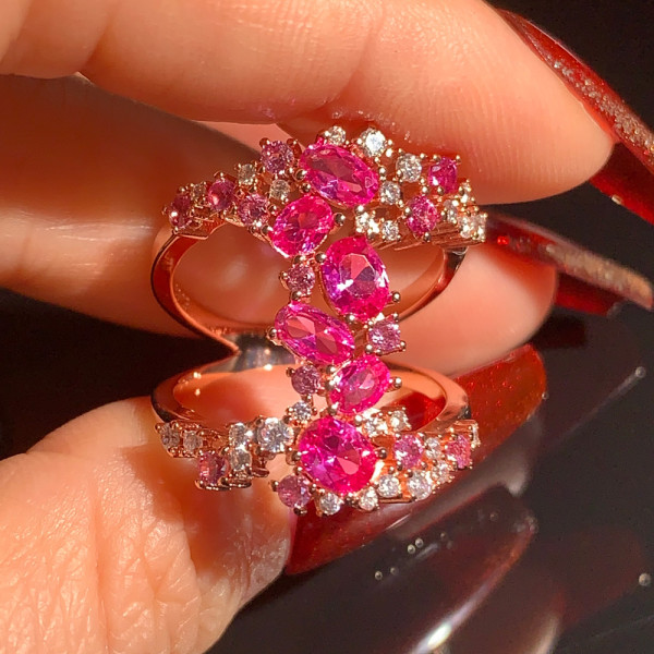 Ruby and Multicolor Sapphire Cluster Cocktail Ring