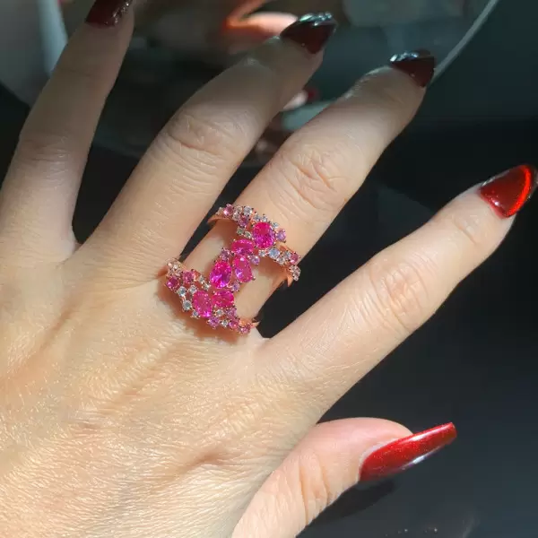 Ruby and Multicolor Sapphire Cluster Cocktail Ring