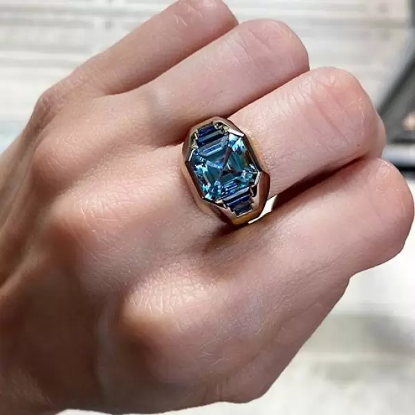 9.5ct Asscher Cut Aquamarine Modern Cocktail Ring