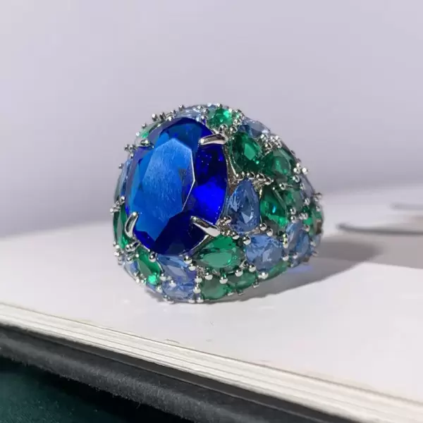 9.3ct Oval Cut Tanzanite Blue Sapphire Bold Cocktail Ring