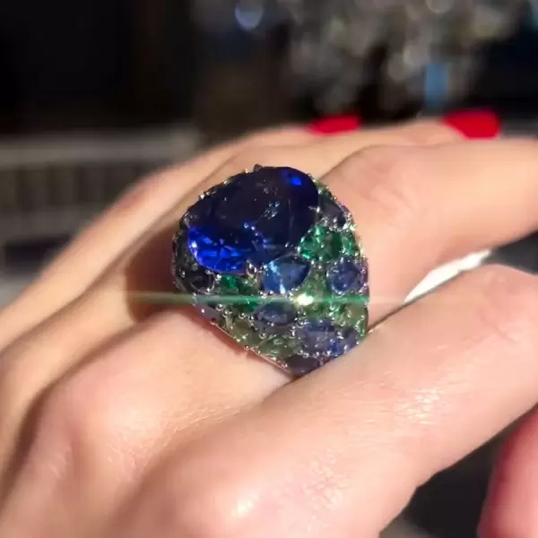 9.3ct Oval Cut Tanzanite Blue Sapphire Bold Cocktail Ring