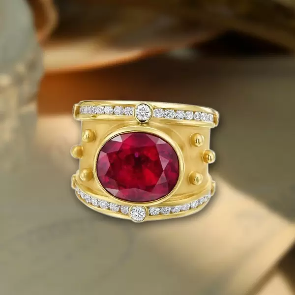 5ct Oval Cut Ruby Sandblasted Vintage Cocktail Ring