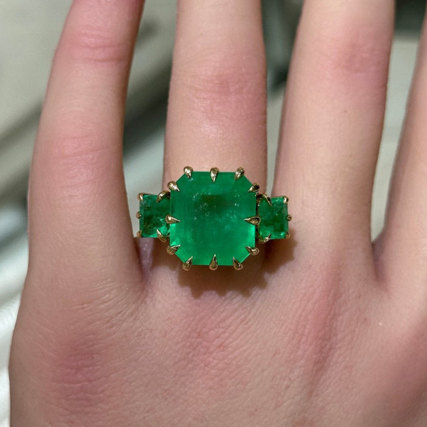 12ct Asscher Cut Emerald Vintage Cocktail Ring
