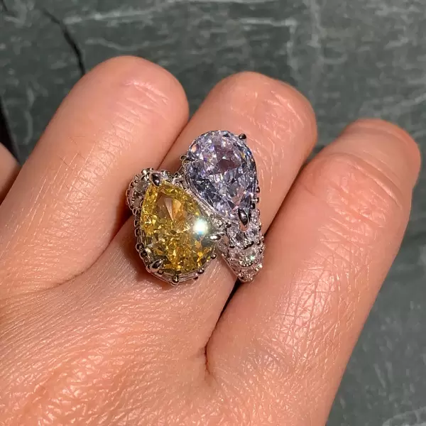 8ctw White and Yellow Sapphire Bypass Two Stone Cocktail Ring