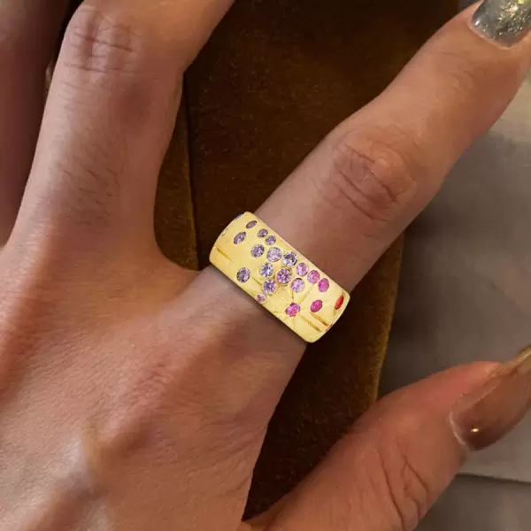 Flush Set Multicolor Sapphire Rainbow Starry Ring