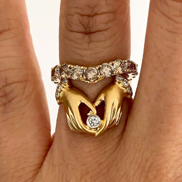 Vintage Sandblasted Love Hands Promise Ring