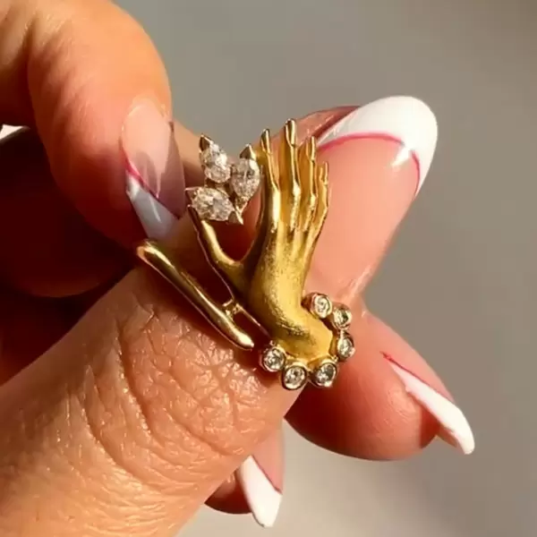 Marquise Cut Vintage Sandblasted Love Hand Promise Ring
