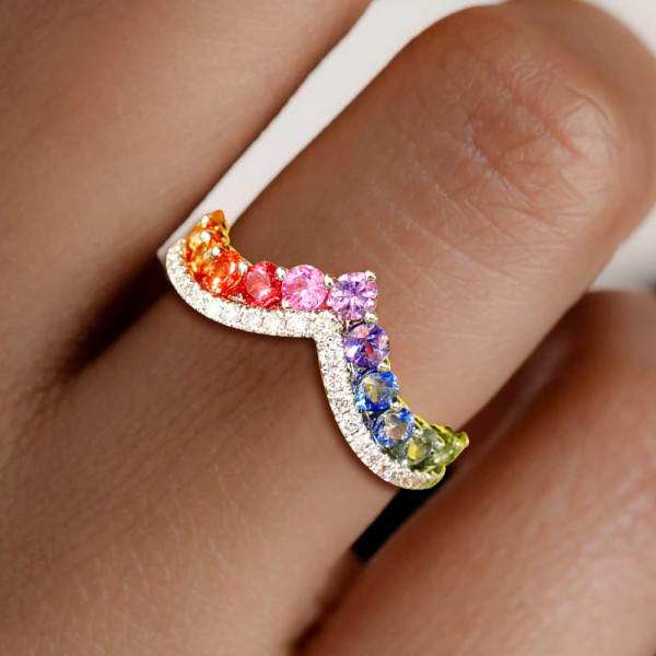 3ctw Multicolor Sapphire Crown Rainbow Promise Ring