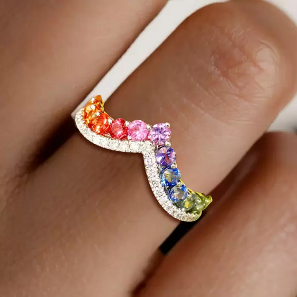 3ctw Multicolor Sapphire Crown Rainbow Promise Ring