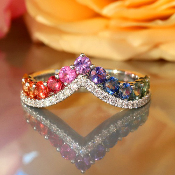3ctw Multicolor Sapphire Crown Rainbow Promise Ring