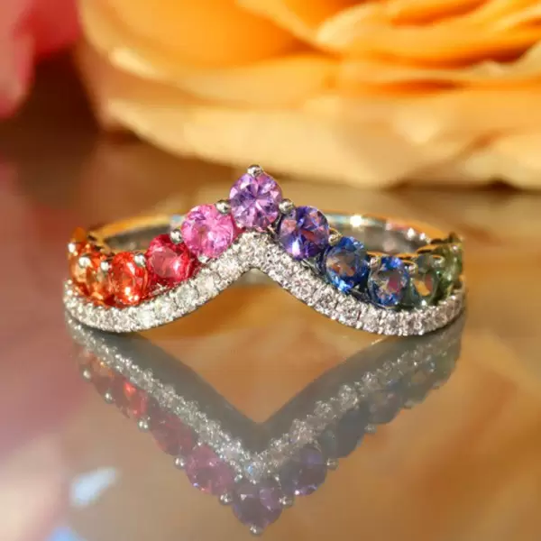3ctw Multicolor Sapphire Crown Rainbow Promise Ring