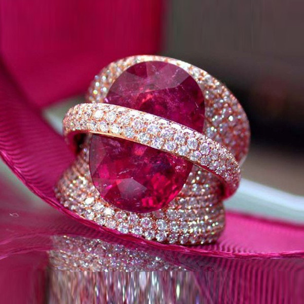 12ct Oval Cut Vivid Red Ruby Bold Cocktail Ring