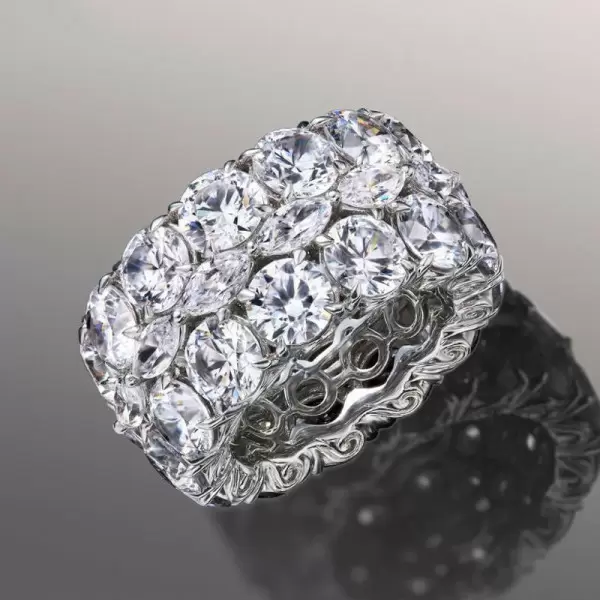 10ctw Round and Marquise Cut Three-Row Bold Wedding Band