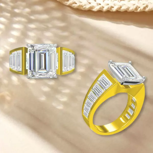 6ct Emerald Cut Two Tone Modern Engagement Ring