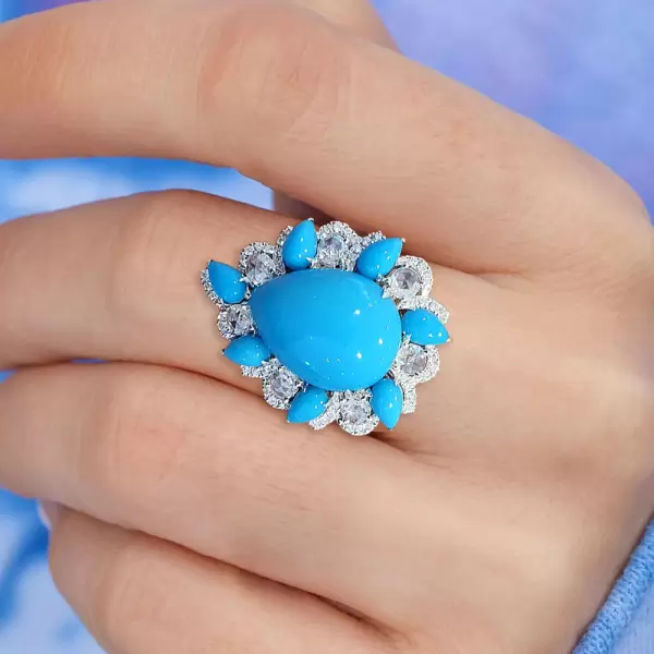 6ct Pear Cut Turquoise Vintage Halo Cocktail Ring