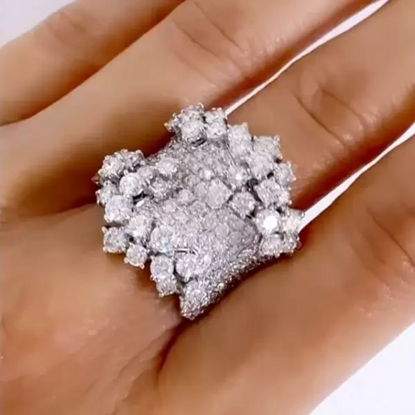 4ctw Round Cut Cluster Flower Cocktail Ring