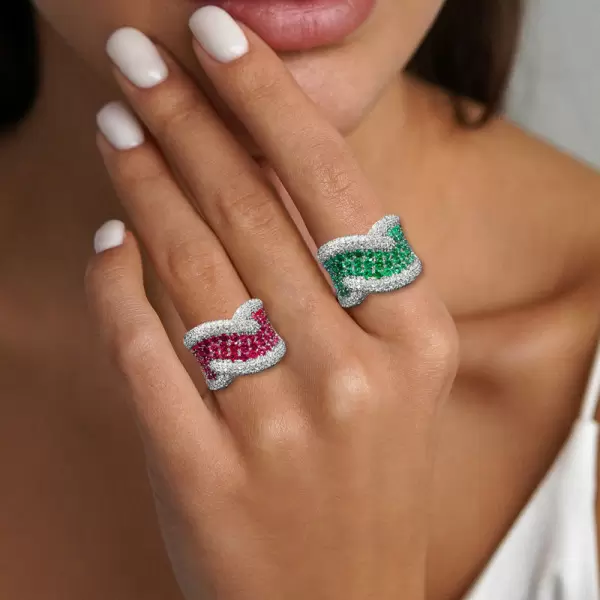 Emerald and White Sapphire Paved Cross Cocktail Ring