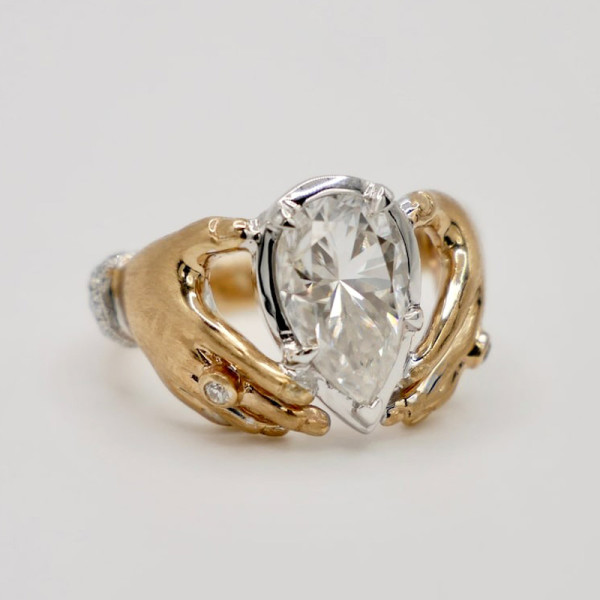 3ct Pear Cut Love Hands Vintage Promise Ring