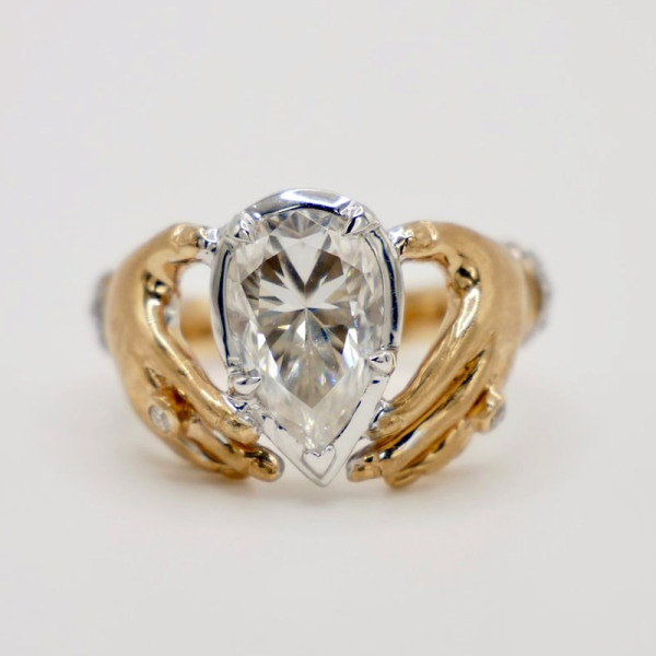 3ct Pear Cut Love Hands Vintage Promise Ring