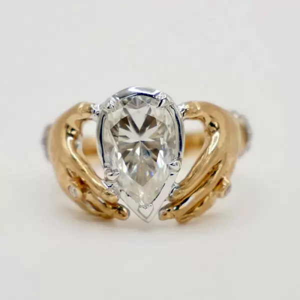 3ct Pear Cut Love Hands Vintage Promise Ring