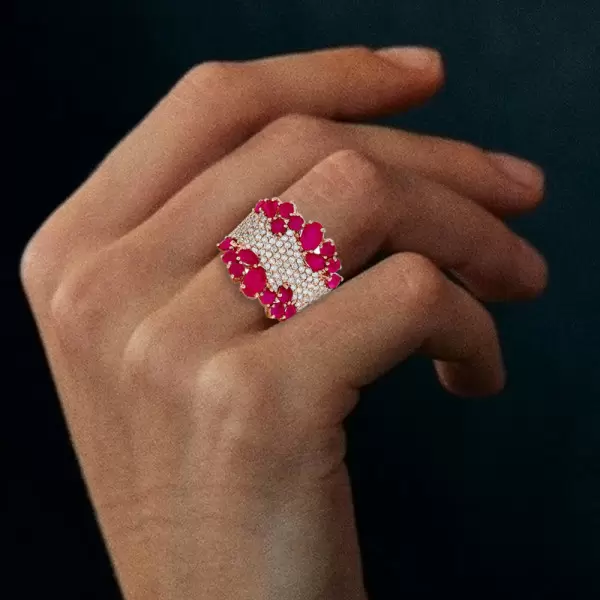 6ctw Clustered Multi-cut Ruby Rose Gold Tone Cocktail Ring