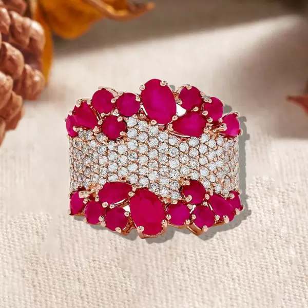 6ctw Clustered Multi-cut Ruby Rose Gold Tone Cocktail Ring