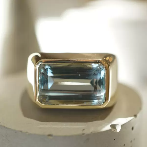 8ct Emerald Cut Aquamarine Chunky Engagement Ring