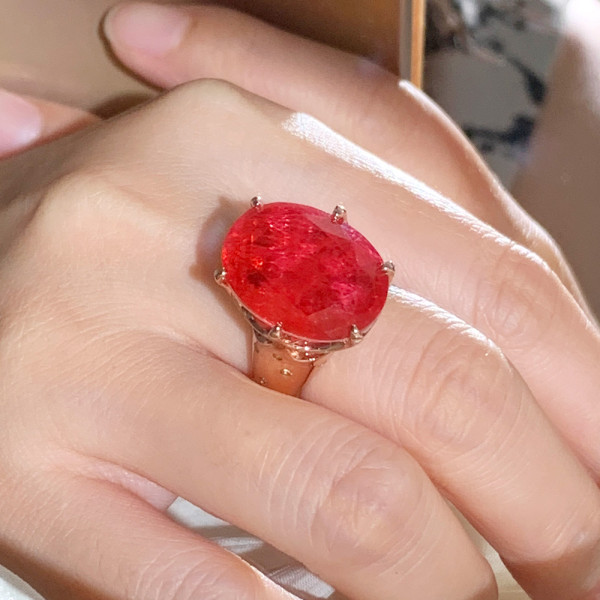 15ct Large Oval Cut Ruby Flush Set Shank Cocktail Ring