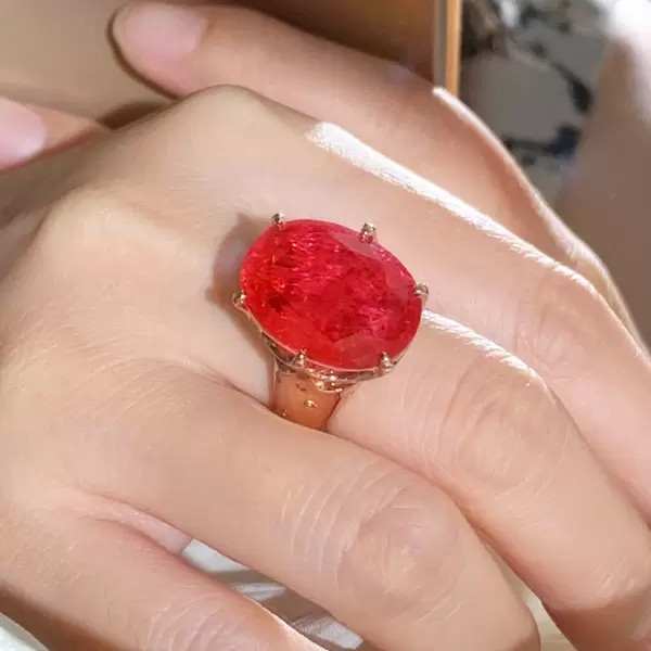 15ct Large Oval Cut Ruby Flush Set Shank Cocktail Ring