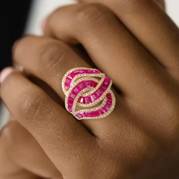 4ctw Baguette Cut Ruby Bypass Cocktail Ring